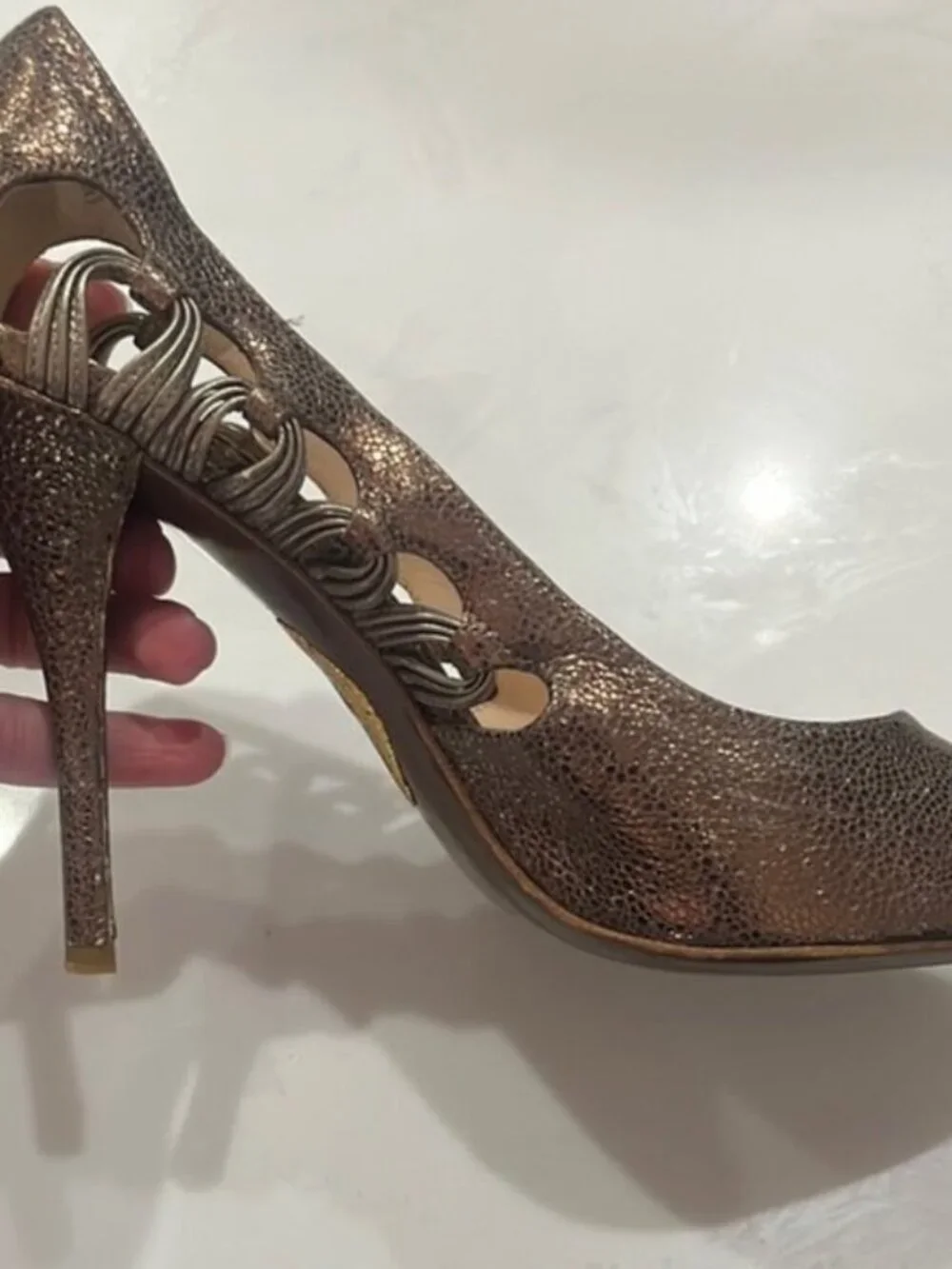 Elie Tahari Bronze Peep-Toe Heels with Stiletto 39.5 Fits 8.5